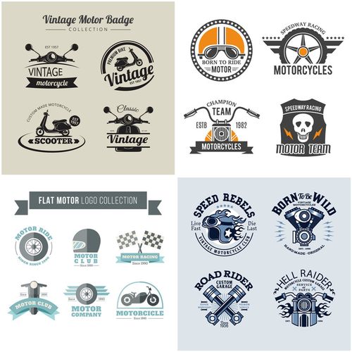 a0074摩托车logo标志卡通手绘简约图标复古eps设计素材ai矢量图