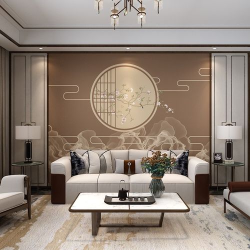 米柔2022年新款电视背景墙壁纸 立体墙纸 新中式古典客厅18d壁画 8d