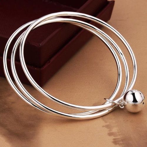 港金六福三生三世银手镯女999纯银多环带铃铛简约光面银镯子冷淡