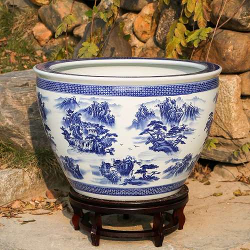 正品景德镇陶瓷鱼缸养睡莲荷花盆乌龟缸锦鲤瓷缸大号水缸酒店庭院