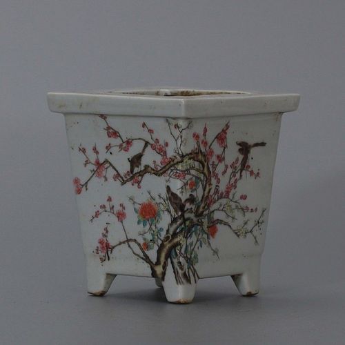 民国粉彩喜上眉梢四方花盆 古董老陶瓷旧货古玩瓷器老货摆件收藏【4月