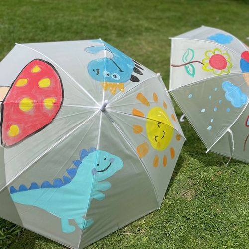 儿童空白透画雨伞diny材料手工制作绘画伞幼儿鸦画明手绘涂园小伞