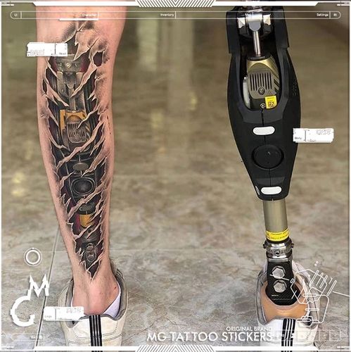 mg tattoo 欧美机械腿赛博朋克创意个性机器人肢体图案花臂纹身贴