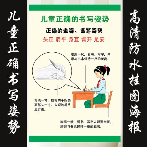 小孩子标准坐姿挂图正确握笔写字姿势方法图挂图青少年儿童海报
