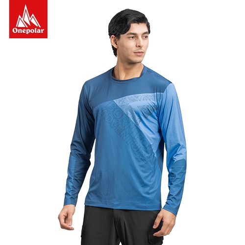 onepolar极地长袖t恤男户外运动速干衣春秋圆领保暖多功能快干衣 深蓝