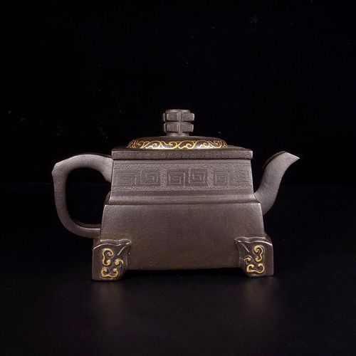 名家大师徐汉棠紫砂壶纯手工原矿紫泥描金黑金刚四足家用泡茶壶具