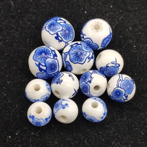 文玩配饰 青花瓷 隔珠一套 大中小共12颗