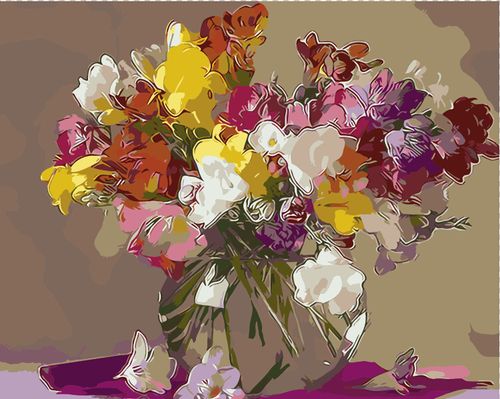 diy数字油画 花卉摆设 淡彩手工填充减压数码手绘装饰画 锦上添花