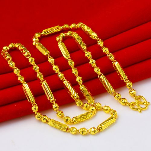 正品黄金项链男士女款9999足金橄榄圆珠纯金链子佛珠