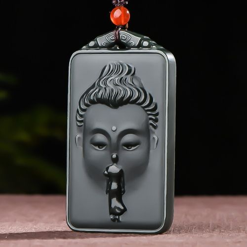 和田玉青玉细料一心向佛观音玉牌吊坠男款求佛问道玉佩玉器