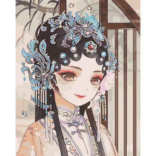 diy数字油画自己填色材料包古代古风花旦弹琵琶的女子汉服装饰画