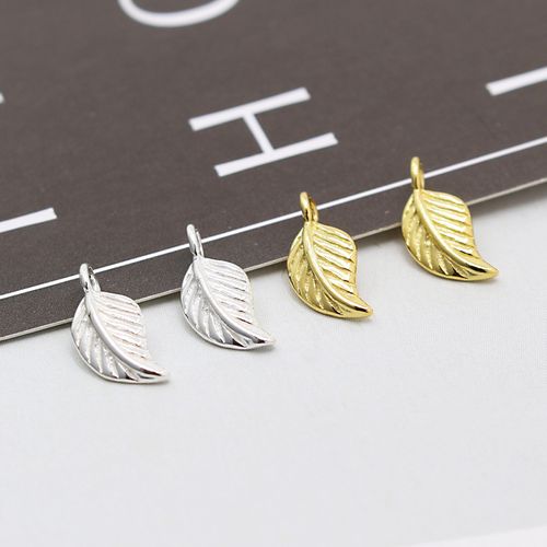 s925纯银黄金色叶子吊坠diy手工饰品配件手链项链树叶挂坠挂件