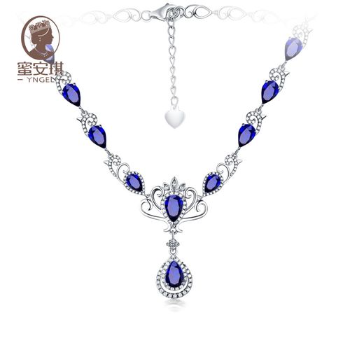 21克拉蓝宝石颈链女 天然18k金彩色宝石镶钻石项链女款