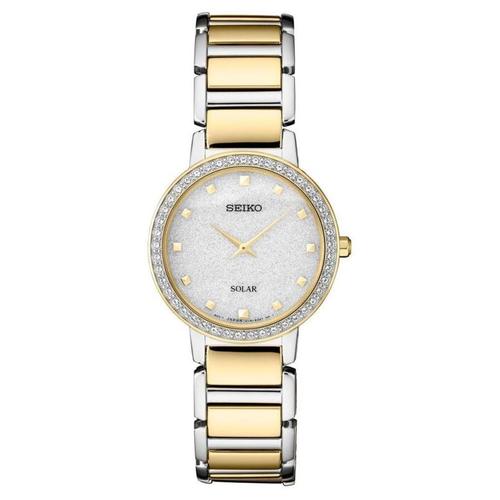 seiko/精工女手表石英太阳能双色不锈钢带水钻礼物腕表sup434