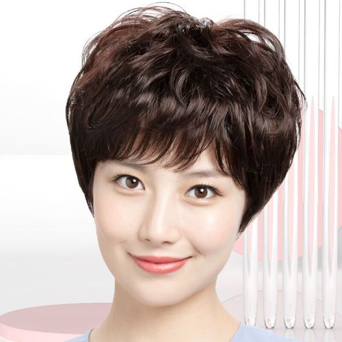假发女短发卷发真人发丝透气60岁妈妈戴头套真头发妈妈发真1119j