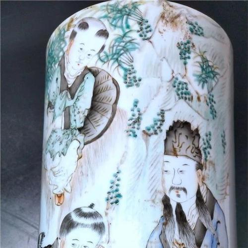 清代名家作品马庆云浅绛彩手绘老瓷器摆件粉彩人物帽筒包真包老