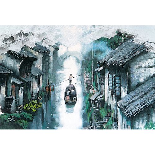 新款印花正品dmc十字绣客厅卧室书房中国风水墨画 烟雨江南 水乡