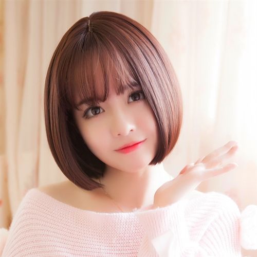 正品假发女短发空气刘海中分短直发齐耳短发假发套光头圆脸网红波