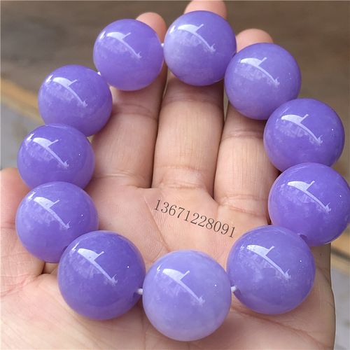 缅甸翡翠冰糯种紫罗兰大款圆珠子翡翠手串天然玉石糯紫色手链