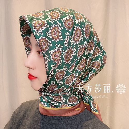 穆斯林头巾土耳其腰果花方巾民族风盖头回族时尚纱巾爆款不滑送针