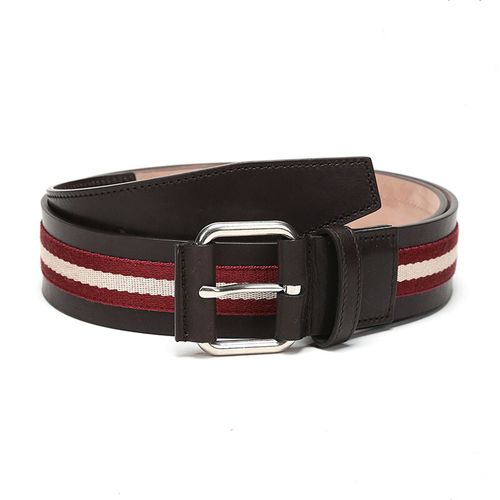 bally 巴利 男士牛皮针扣式腰带 红白条纹织配皮带 tianis《库存紧张