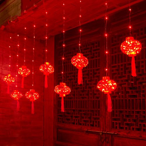 2022新年大红灯笼春节装饰布置挂灯户外防水灯笼家用过年彩灯闪灯