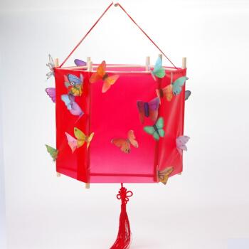 元宵传统方形儿童手工手提灯笼春节剪纸花灯宫灯制作材料包 大红六角