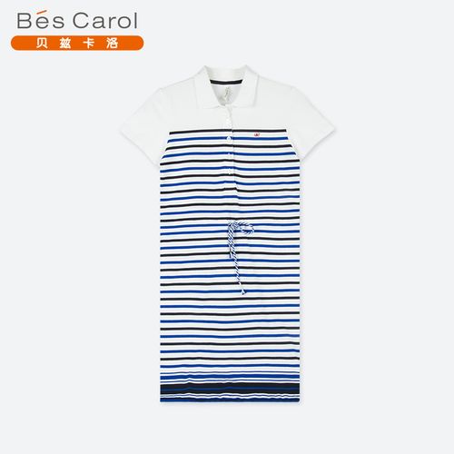 bescarol/贝兹卡洛连衣裙女夏季新款631755色织条学生衬衫领长裙