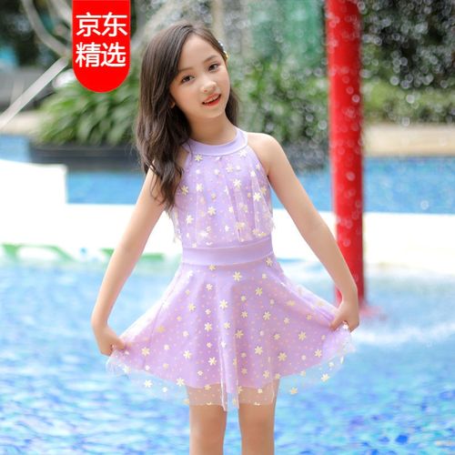 新款女童泳衣女孩套装学生游泳衣保守新款连体裙式中大童泳装儿童公主