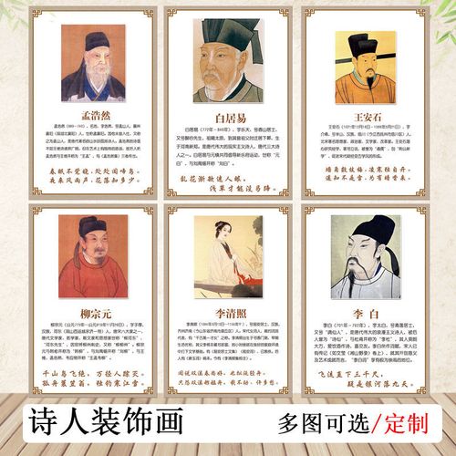 诗人海报中国古代诗人文人画像名人名言贴画班级学校教室装饰挂画