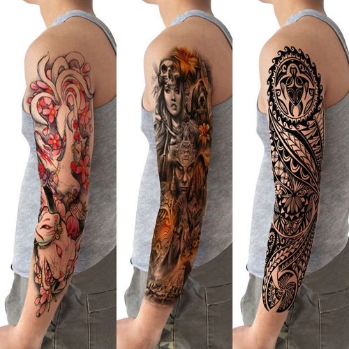 大花臂全臂纹身贴防水男女持久机械手臂仿真下山虎艺妓刺青龙儿童成人