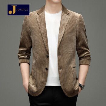 男中青年休闲西服灯芯绒商务便服春秋季新款轻奢时尚气质男装 咖色