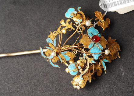 仿点翠染色鹅毛发簪  簪子