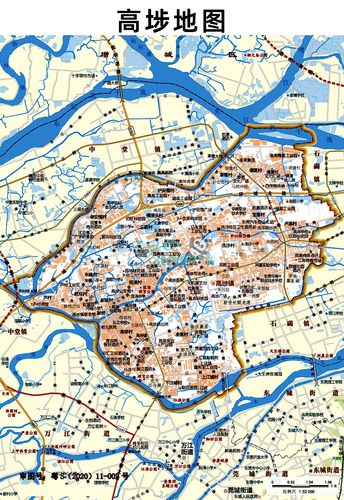 东莞市东莞市高埗镇地图交通河流水系卫星地形政区高清电子版挂画