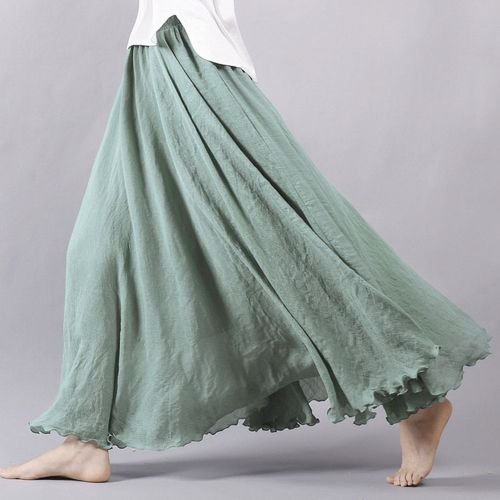 2020新款百褶半身中长款裙女夏大码大摆裙子软妹a字白半身裙棉麻