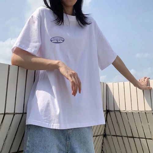 2021年新款短袖女ins韩版夏季宽松潮t恤学生半袖港风简约上衣 obb xs