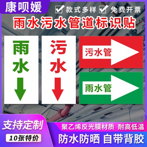 雨水污水管道标志雨水管污水管箭头标志不干胶标识贴纸排水管雨水箭头