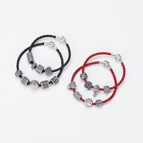 原创s925纯银玫瑰荷花招财编织绳男女本命年转运银情侣手链手串