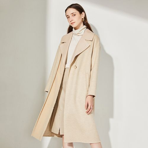 kc皮草秋冬新款赫本风修身羊绒毛呢外套中长款双面呢大衣女