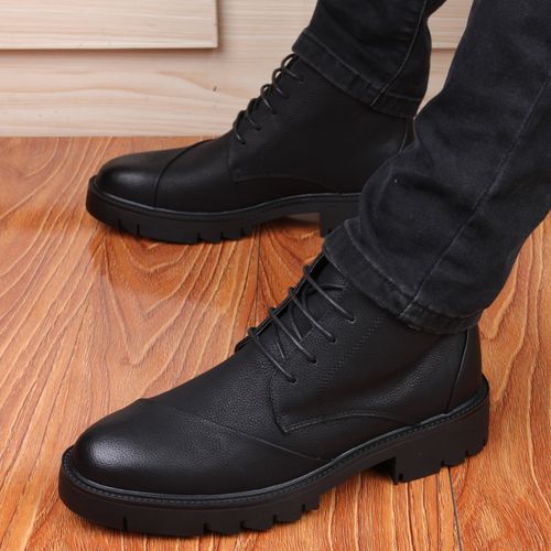 高帮皮鞋男士英伦内厚底男鞋增高男靴皮靴男韩版马丁靴工装靴短靴