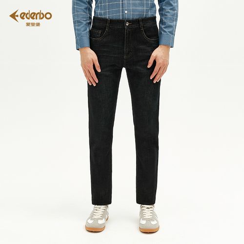 edenbo/爱登堡男秋季纯色时尚百搭男直筒牛仔长裤舒适男士牛仔裤