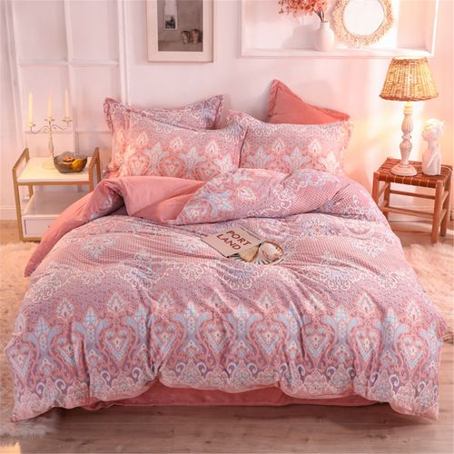 5d雕花珊瑚绒四件套双面水晶绒床单被套床上法莱绒女法兰绒套件