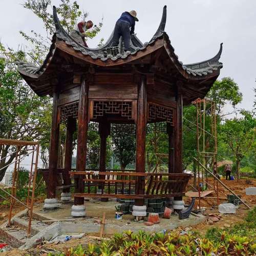 六角八角凉亭户外庭院仿古长廊防腐木花架门楼古建木凉亭景观定制