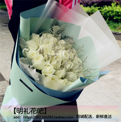 清远鲜花店同城配送21朵33朵白玫瑰鲜花生日表白情人节同城速递
