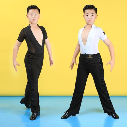 专业男童拉丁舞服男孩男生少儿男练功考级比赛表演服套装夏季短袖