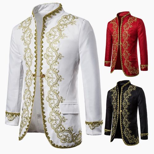 男士欧式镶金礼服宫廷装影楼服装黑白色歌剧舞台表演服男.