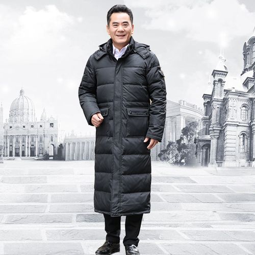 冬季中老年男长款羽绒服爸爸装大码宽松连帽加厚过膝超长40-50岁