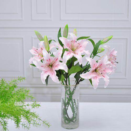 手感保湿百合花假花仿真花束客厅家居装饰餐桌花艺摆件人造花插花 浅