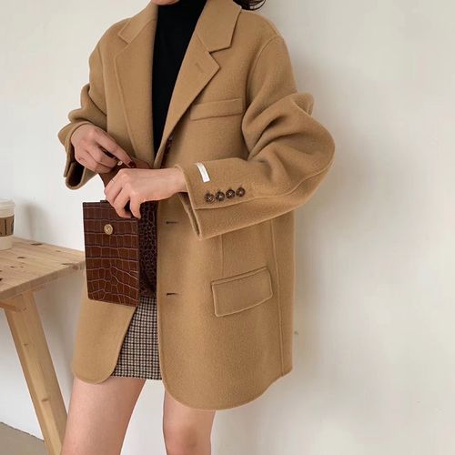 大连东越双面羊绒大衣女短款小个子职业西装款式韩版西服毛呢外套