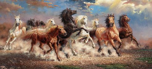 万马奔腾 马到成功画芯画布 装饰画 画心高清电分大图软装背景